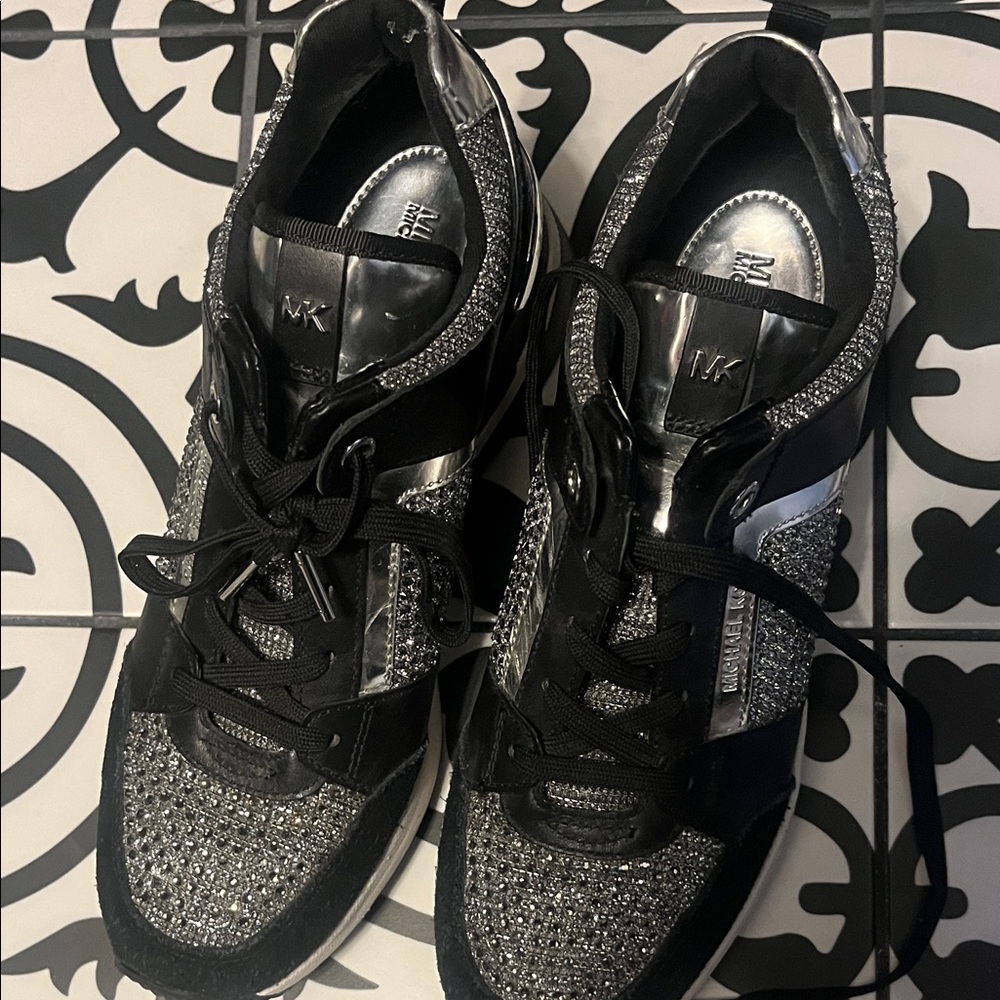 Michael Kors Glittery Black and Silver Sneakers